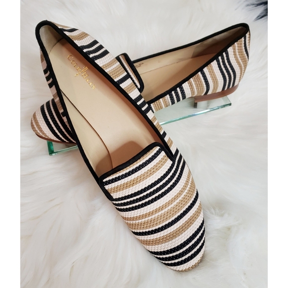 Cole Haan Striped Flats in Black, White, and Tan - Picture 1 of 6